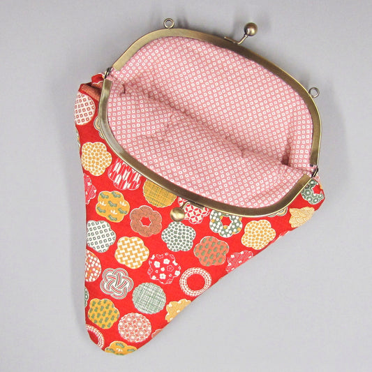 【がま口】 花柄ドビー 赤