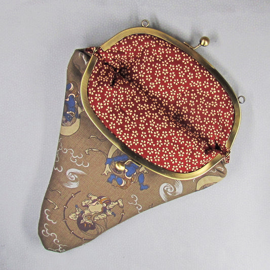 【がま口】 風神雷神と桜小紋