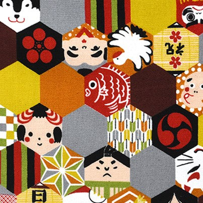 【生地A】亀甲模様に日本のモチーフ