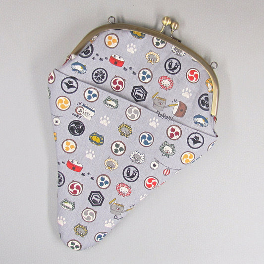 【がま口】 ねこ太鼓と青海波